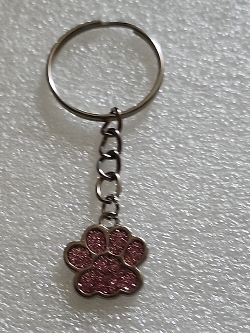 Hand Crafted Pink Paw Glitter Keychain